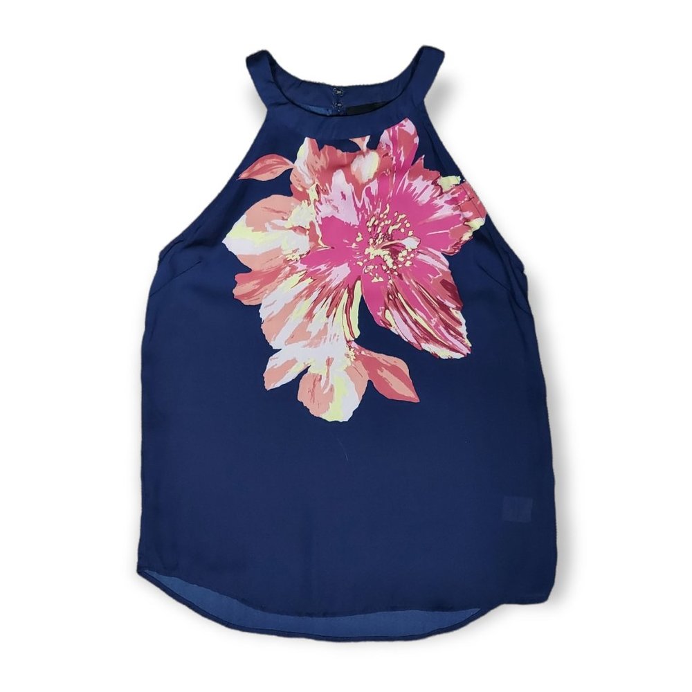 💖💖CYNTHIA ROWLEY FLORAL ACCENTED BLUE TANK (S)